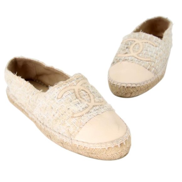 Chanel Espadrille 38 Tweed Patent Leather Cap Toe Flats CC-S0207P-C041 - Picture 2 of 10